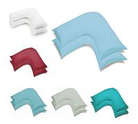 2 Pack Poly-Cotton Plain Dyed V Shaped Pillow Cases Covers - Orthopedic Pregnancy Maternity Back & Neck Support Nursing V Pillowcase Pair (Sky Blue)