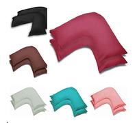 2 Pack Poly-Cotton Plain Dyed V Shaped Pillow Cases Covers - Orthopedic Pregnancy Maternity Back & Neck Support Nursing V Pillowcase Pair (Aubergine)