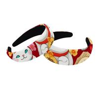 2 Pack Polyester Wide Headbands for Women, Cute Lucky Cat Pattern Headbands Hair Band Fashion Non Slip Hairhoop for Girls Women Hair Accessories