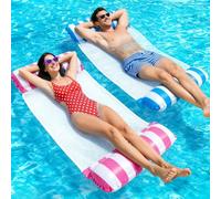 2 Pack Pool Float Pool Inflatables, 130CM Swimming Pool Float Hammock, 4-in-1 Saddle/Lounge Chair/Hammock/Drifter Inflatable Float Bed Raft Recliner Beach Hot Tub Mat (Blue & Pink)
