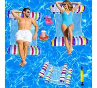 2 Pack Pool Inflatables for Adults, Inflatable Pool Floats with 2 Inflatable Drink Holders, 4-in-1 Water Hammock for Swimming Pools, Portable Swimming Pool Hammock Lounger