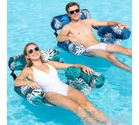 2 Pack Pool Inflatables, Tropical Inflatable Chair For Adults, Durable PVC with Heavy Duty Soft Fabric Cover Floating Lounge Chairs for 150KG MAX, for Summer Party Beach Lake Swimming