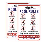 2 Pack Pool Rules Signs, No Running No Diving... Swim At Your Own Risk Warning Sign.12x8 Inch Reflective Rust-Free Aluminum,Weatherproof UV Protected, Easy to Mount for Community & Public Pool Safety