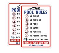 2 Pack Pool Rules Signs, No Running No Diving...Swim At Your Own Risk Warning Sign.14 x10 Inch Reflective Rust-Free Aluminum,Weatherproof UV Protected, Easy to Mount for Community & Public Pool Safety