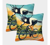 2 Pack Pop Art Pillow Case 3D Magpie on A Bicycle Printed Cushion Box Suitable for Home Living Room Decoration Car Pillow Case 40x40cm