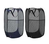 2 Pack Pop Up Collapsible Laundry Baskets, Foldable Mesh Popup Laundry Hamper with Reinforced Carry Handles, Folding Pop-Up Clothes Hampers are Great for Kids Room, College Dorm or Travel (Black+Blue)
