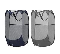 2 Pack Pop Up Collapsible Laundry Baskets, Foldable Mesh Popup Laundry Hamper with Reinforced Carry Handles, Folding Pop-Up Clothes Hampers are Great for Kids Room, College Dorm or Travel (Blue+Grey)