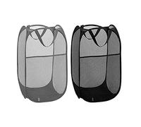 2 Pack Pop Up Collapsible Laundry Baskets, Foldable Mesh Popup Laundry Hamper with Reinforced Carry Handles, Folding Pop-Up Clothes Hampers are Great for Kids Room, College Dorm or Travel (Black+Grey)