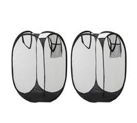 2 Pack Pop Up Laundry Baskets, Foldable Mesh Laundry Hamper with Handles and Side Pocket, Collapsible Dirty Clothes Basket for Bathroom College Dorm, Black