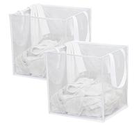 2 Pack Popup Laundry Hamper, Collapsible Mesh Laundry Baskets with Handles, Foldable Clothes Storage Hamper, Easy to Open, Portable for Laundry Storage, Kids Toy, Bathroom, Dorm or Travel, White