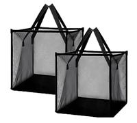 2 Pack Popup Laundry Hamper, Collapsible Mesh Laundry Baskets with Handles, Foldable Clothes Storage Hamper, Easy to Open, Portable for Laundry Storage, Kids Toy, Bathroom, Dorm or Travel, Black