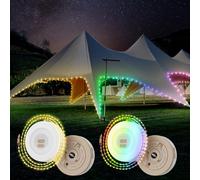 2 Pack Portable Camping String Lights - Waterproof Outdoor Rechargeable Camping LED Lantern for Tent, 10M Stowable RGB & Warm Led String Lights for Campsite, Awning, Bedroom, Backyard, Kids Play Area