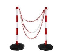 2 Pack Portable Chain Post Set - 5m Plastic Chain nchs for Crowd Control & Warning in Parking Lots Water-Fillable Red & White Bollards for Enhanced Safe