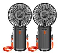 2 Pack Portable Fan Handheld Fan with Neck Lanyard, Battery Operated Electric Powered USB Rechargeable Fans, 6-15H Cooling, 180° Foldable 4 Speeds Mini Fans for Travel Outdoor Home Office, Black