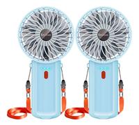 2 Pack Portable Fan Handheld Fan with Neck Lanyard, Battery Operated Electric Powered USB Rechargeable Fans, 6-15H Cooling, 180° Foldable 4 Speeds Mini Fans for Travel Outdoor Home Office, Light Blue