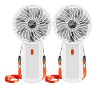 2 Pack Portable Fan Handheld Fan with Neck Lanyard, Battery Operated Electric Powered USB Rechargeable Fans, 6-15H Cooling, 180° Foldable 4 Quiet Speeds Mini Fans for Travel Outdoor Home Office, White