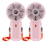 2 Pack Portable Handheld USB Rechargeable Fan, 6-15H Cooling Mini Personal Device, 180° Foldable Desk With 4 Speed, Neck W/Lanyard for Travel Outdoor Office School, Pink