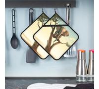 2 Pack Pot Holders for Kitchen Heat Resistant Pot Holder Set Oven Hot Pads with Pockets Water Proof Potholders Oven Mitts Little Elephant on Tree Cooking Potholder for Baking 8''x 8''