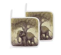 2 Pack Pot Holders with Pocket for Kitchen Heat Resistant Hot Pads for Countertops Asian Elephant with Tree Oven Potholders for Cooking Baking Oven Hot Holders 8 Inch Trivet