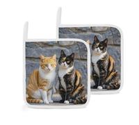 2 Pack Pot Kitchen Holders Sets Heat Resistant Food Hot Pad Mat 8 Inch Cats Sitting Together Potholders with Hanging Loop Soft Cotton Lining Trivet for Cooking Baking BBQ Essential Decor