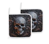 2 Pack Pot Kitchen Holders Sets Heat Resistant Food Hot Pad Mat 8 Inch Cool Skull Graphics Potholders with Hanging Loop Soft Cotton Lining Trivet for Cooking Baking BBQ Essential Decor