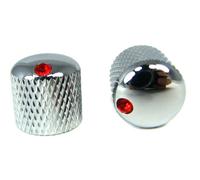 2-pack Potentiometer Knobs: Dome-Top Knurled Chrome with Ruby Indicators