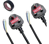 2 Pack Power Cable UK 3-Pin Plug to Bare End Power Cable, 1.5 Metre Mains Lead with 13A Fuse, 1m² Thick Pure Copper Tinned Tail, BS-1363/A Standard, Ideal for Appliance Repair & DIY Projects