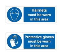2 Pack PPE Mandatory Signs 300x100mm - Hairnets & Protective Gloves Must Be Worn in This Area Labels - Self Adhesive Polypropylene Safety Stickers