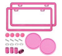 2 Pack Premium Pink License Plate Frames, Rust Proof Solid Aluminum License Plate Holder with 2 Holes, Universal Car Frame for Women Men, Includes Screws