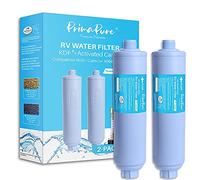 2-Pack PrimaPure RV Inline Water Filter KDF Activated Carbon Replacement for Camco 40043 Standard Water Hose, Garden Hose, Camping with1 Flexible Hose Certified to NSF/ANSI 42 by IAPMO R&T