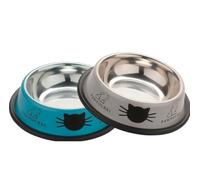 2 Pack Printed Stainless Steel Cat Bowls - 8 fl oz Anti-Skid Food & Water Cat Feeding Bowls | Cat Dish for Food and Water Bowl | Cat Feeding Bowl for Kitten (Blue & Grey)