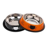 2 Pack Printed Stainless Steel Cat Bowls - 8 fl oz Anti-Skid Food & Water Cat Feeding Bowls | Cat Dish for Food and Water Bowl|Cat Feeding Bowl for Kitten (Black & Orange)
