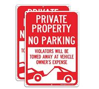 2 Pack"Private Property No Parking - Violators Will Be Towed Away at Vehicle Owner's Expense" Sign, Reflective .40 Rust Free Aluminum 14 x 10, UV Protected, Weather Resistant, Waterproof, Durable Ink