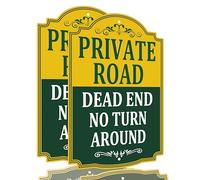 2 Pack Private Road-Dead End No Turn Around Sign,12×18 Inches Private Driveway Metal Sturdy Free Rust Aluminum Traffic Signs,Weatherproof,Weather Resistant,UV Protected,Easy to Install