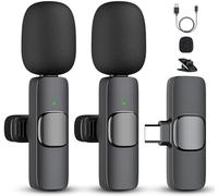 2 Pack Professional Wireless Lavalier Microphone for iPhone 17/16/15, Android Phone, Mini Lapel Mics Plug-Play Clip on Lapel Mic for YouTube, Recording, Vlog, Facebook Live TikTok