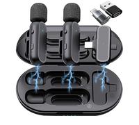 2 Pack Professional Wireless Lavalier Microphone for iPhone iPad Android Phone with Adapter Included Noise Reduction Plug-Play Clip on Lapel Mic for Youtube, Recording, Vlog, Facebook Live Streaming