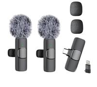 2 Pack Professional Wireless Lavalier Microphone foriPhone 17/16/15, USB-C Android Cordless Mic with Noise Reduction, Plug-and-Play Lapel Microphone for YouTube, TikTok, Vlogging & Interviews
