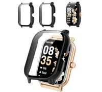 2-Pack Protective Case Cover Compatible with Haulvean 1.85" Smartwatch, Hard PC Shell & 9H Tempered Glass Screen Protector - Shockproof, Scratch-Resistant, Full Coverage (Black)