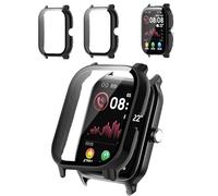 2-Pack Protective Case Cover Compatible with Tensky 1.85" Smartwatch, Hard PC Shell & 9H Tempered Glass Screen Protector - Shockproof, Scratch-Resistant, Full Coverage (Black)