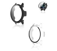 (2 Pack) Protective Case for Garmin vívoactive 6 (42mm), yystao Harder PC Protective Case with 9H Glass Screen Protector Compatible with Garmin Vivoactive 6, Black and Transparent
