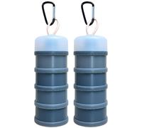 2-Pack Protein Powder Travel Container, Stackable & Leak-Proof Portable Powder Dispenser with Carabiner, Grey Food-Safe PP Storage Container for Gym, Travel, On-the-Go