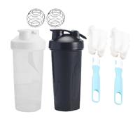 2 Pack Protein Shaker Bottle，700ml Leak Proof Mixing Shaker Cups and Pre Workout with 2 Stainless Steel Mixing Balls + 2 Foam Brushes for Fitness Protein Shake Bottle (Black and White)