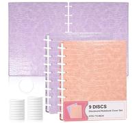 2 Pack Pu Leather 7X9.25 In Discbound Notebook Cover And Disc Set Discbound Planner Cover With 18 Pcs Expansion Discs 9-Disc Discbound Refill Paper Disc Bound Notebook Accessories(Pink+Purple)