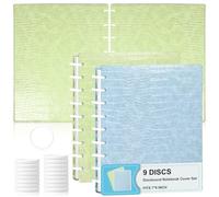 2 Pack Pu Leather 7X9.25 In Discbound Notebook Cover And Disc Set Discbound Planner Cover With 18 Pcs Expansion Discs 9-Disc Discbound Refill Paper Disc Bound Notebook Accessories(Blue+Green)