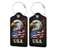 2 Pack PU Leather Luggage Tags, American Flag Heroic Eagle Stainless Steel Loop Label Tag for Suitcases,Travel Stamp Luggage Tag for Women Girls Travel Bag Suitcase