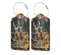 2 Pack Pu Leather Luggage Tags, Deer Woods Stainless Steel Loop Label Tag for Suitcases,Travel Stamp Luggage Label for Women Girls Travel Bag Suitcase