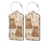 2 Pack Pu Leather Luggage Tags, Flower Groundhog Pattern Stainless Steel Loop Label Tag for Suitcases,Travel Stamp Luggage Tag for Women Girls Travel Bag Suitcase