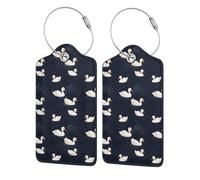 2 Pack PU Leather Luggage Tags, White Goose in The Pond Stainless Steel Loop Label Tag for Suitcases,Travel Stamp Luggage Tag for Women Girls Travel Bag Suitcase