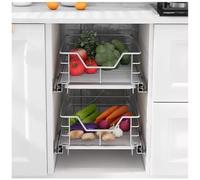 2 Pack Pull Out Cabinet S Heavy Duty Stainless Steel Slide Out Storage Drawers With Removable Drip Tray For Kitchen Bathroom & Under Sink Durable Shelving Solutions,A-Internal : 39x41x12.5cm /