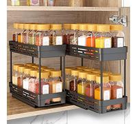 2 Pack Pull Out Spice Rack Organizer for Cabinet, Slide Out Spice Racks Organizer, Spice Cabinet Organizers, Cabinet Size Need:12'' Highx11'' Deepx5'' Wide,Hold 10 Spice Jar Each Tier-2Tier, Black